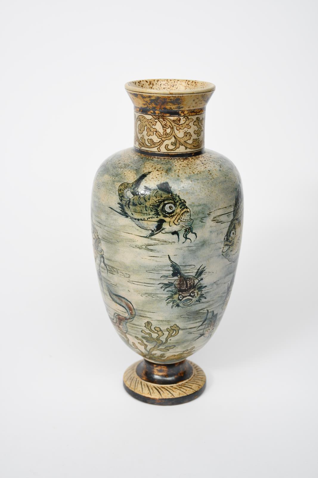 A Martin Brothers Pottery stoneware Aquatic vase by Edwin and Walter Martin, dated 1889, - Image 7 of 9