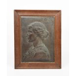 Anonymous Ethel, (probably Ethel Mairet) patinated copper portrait panel, framed unsigned 49 x 34cm.