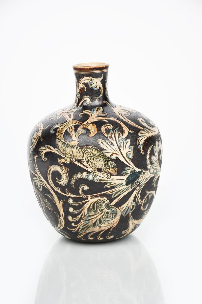 A Martin Brothers Pottery stoneware vase by Edwin and Walter Martin, dated 1889, ovoid with short