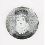 An Aesthetic Movement Ashworth Pottery charger, printed in black and white with a portrait of