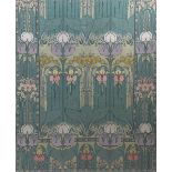 A large Morton Sundour woven wool gauze textile panel designed by Gavin Morton, woven with flag iris