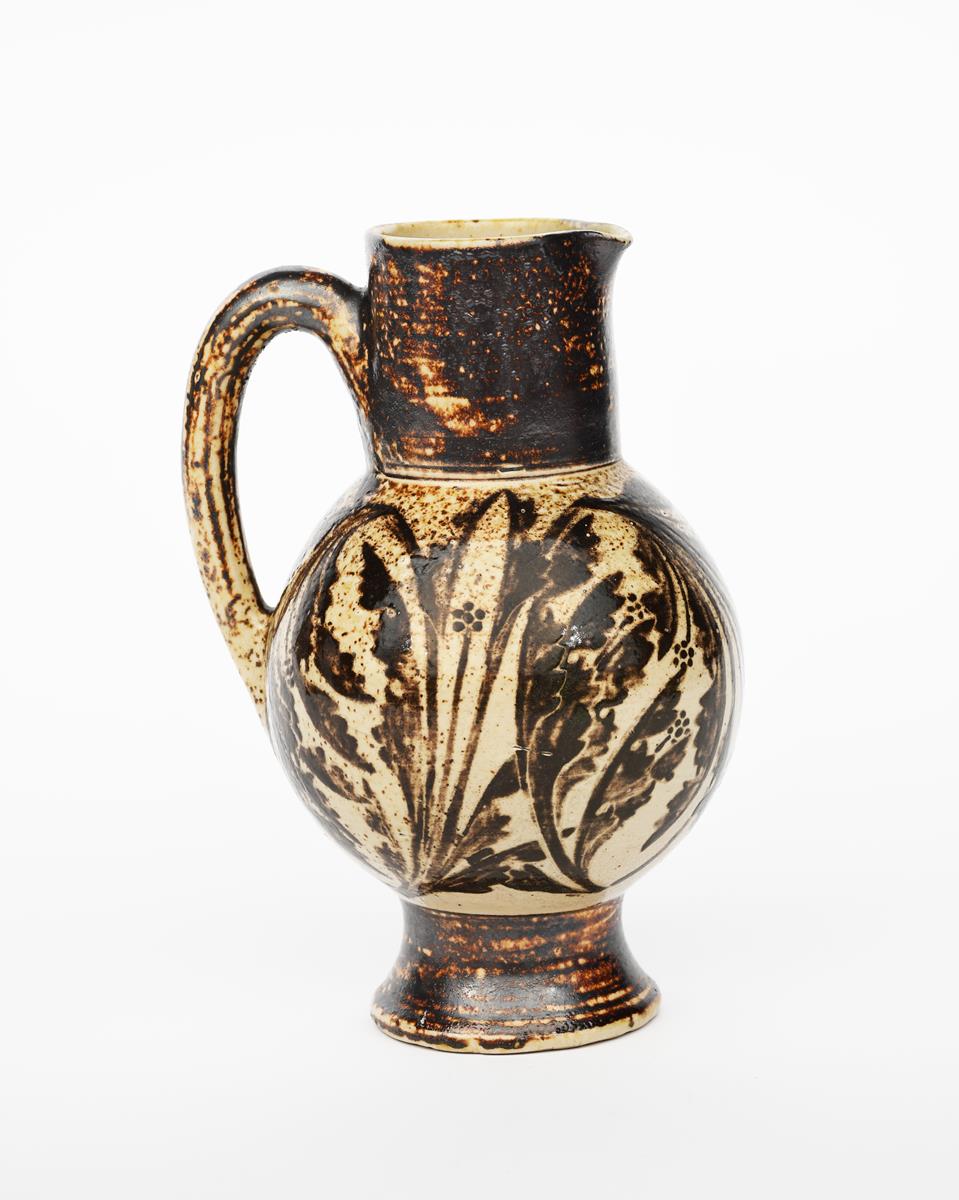 A Martin Brothers stoneware jug, dated 1884, ovoid body, painted with foliage sprays in chestnut - Image 2 of 2