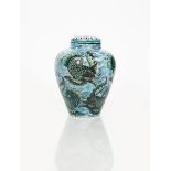 A fine William De Morgan vase and cover by Halsey Ricardo, slender, shouldered form painted with