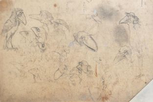 Martin Brothers A page of Anthropomorphic Birds, pencil sketches on conte paper probably by Robert