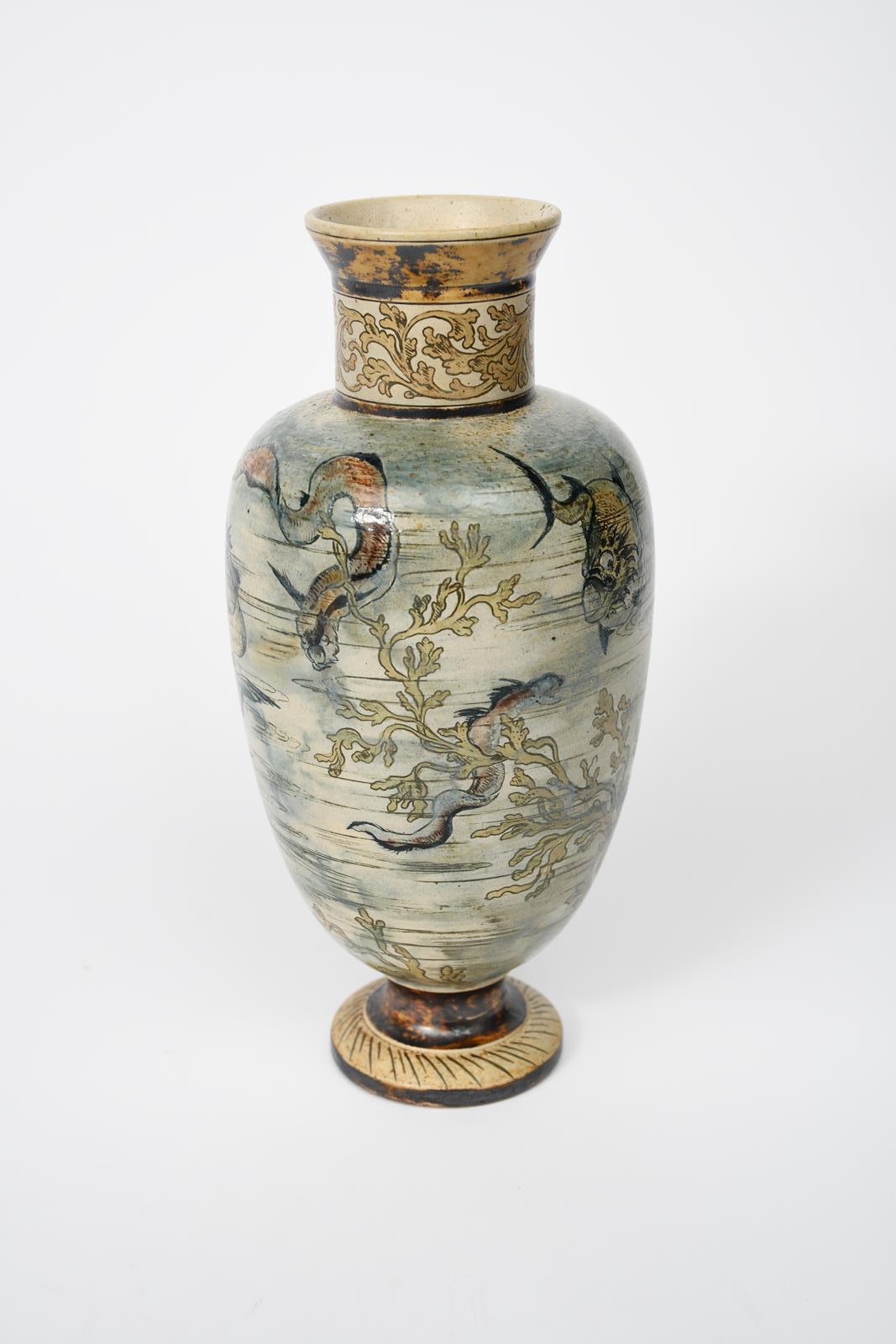 A Martin Brothers Pottery stoneware Aquatic vase by Edwin and Walter Martin, dated 1889, - Image 6 of 9