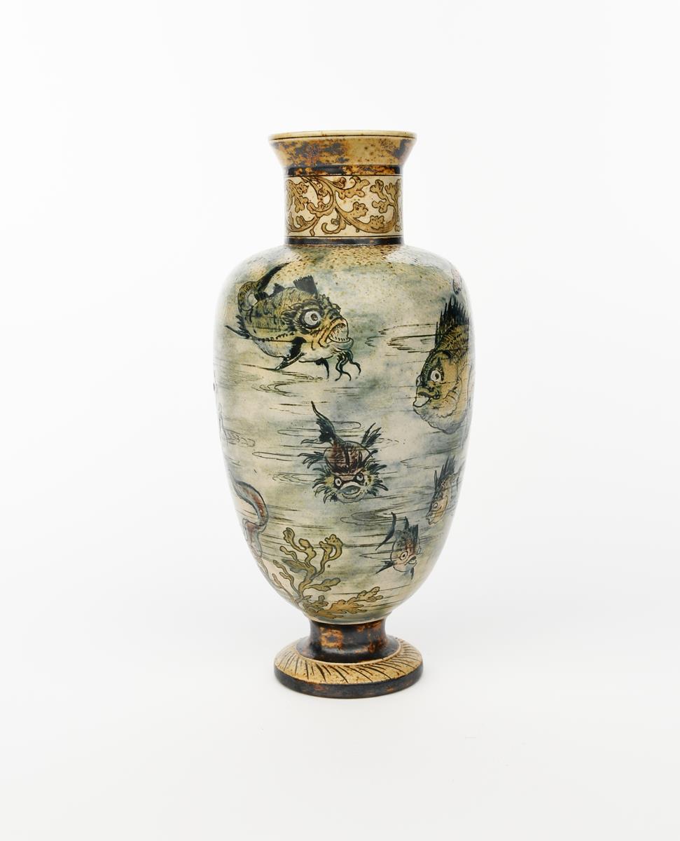 A Martin Brothers Pottery stoneware Aquatic vase by Edwin and Walter Martin, dated 1889,