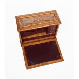 A Glasgow School copper mounted oak travelling writing desk, rectangular with drop front, fitted