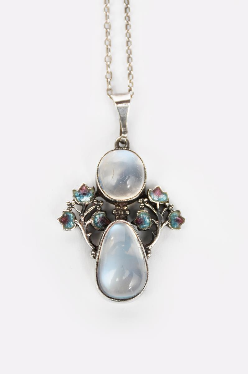 A Liberty & Co silver and moonstone pendant necklace designed by Jessie M King, model no.9259, the - Image 2 of 2