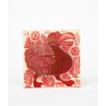 A William De Morgan Dodo tile, on Wedgwood blank, painted with a Dodo bird before grasses and