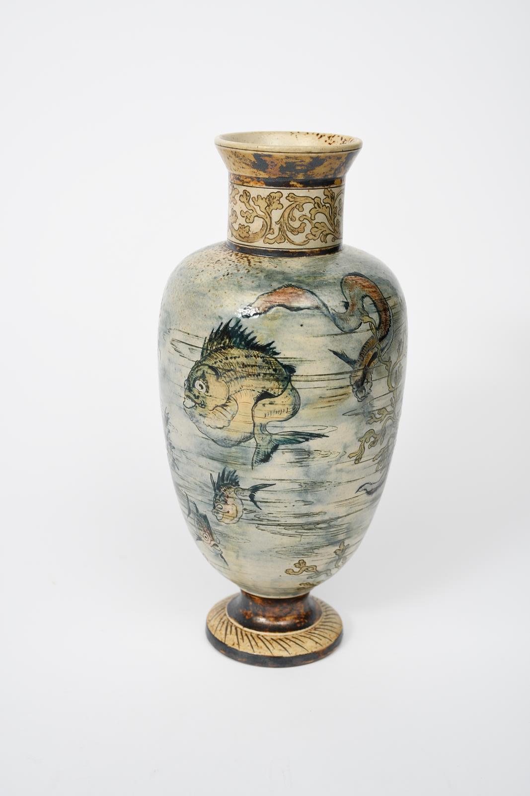 A Martin Brothers Pottery stoneware Aquatic vase by Edwin and Walter Martin, dated 1889, - Image 5 of 9