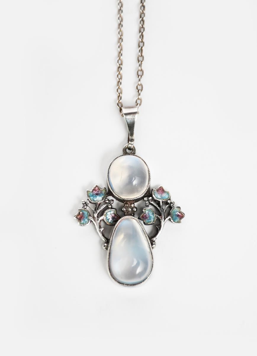 A Liberty & Co silver and moonstone pendant necklace designed by Jessie M King, model no.9259, the