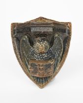 A Martin Brothers stoneware Owl vesta by Robert Wallace Martin, dated 1877, shield shaped with an