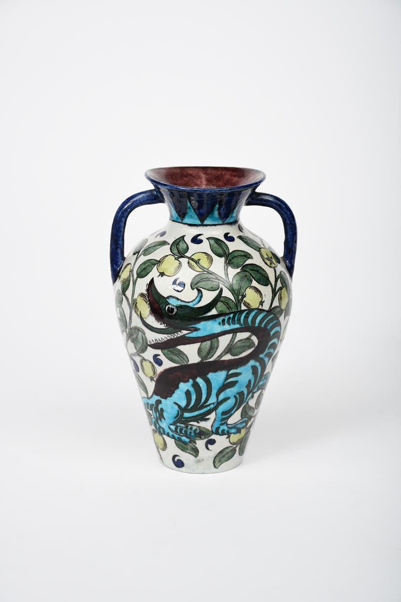 A William De Morgan Persian twin-handled vase, dated 1890, shouldered form with flaring neck and - Image 3 of 8