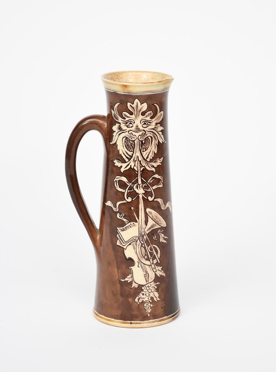 A Martin Brothers Pottery stoneware jug by Edwin & Walter Martin, dated 1897, tapering cylindrical