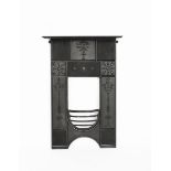 A Falkirk cast-iron fireplace designed by Charles Robert Ashbee, rectangular, cast in low relief