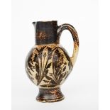 A Martin Brothers stoneware jug, dated 1884, ovoid body, painted with foliage sprays in chestnut