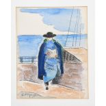 Ernest Archibald Taylor (1874-1951) Figure in a Blue cape, watercolour on paper, depicting a