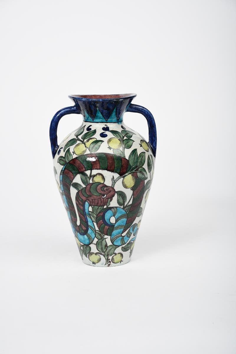 A William De Morgan Persian twin-handled vase, dated 1890, shouldered form with flaring neck and - Image 5 of 8