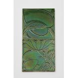 A Pilkington's Lancastrian Fish and Leaf two tile panel designed by Charles Francis Annesley Voysey,