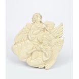 Daisy Borne (1906-1988) Piping Angels, 1988 pottery sculptural wall plaque glazed cream, incised D