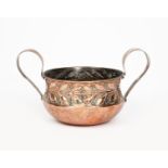 A Keswick School of Industrial Arts copper twin-handled Greek bowl, shouldered form, hammered in low