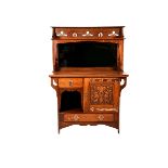 A Shapland and Petter oak sideboard, single door cupboard over low drawer, the hinged door with