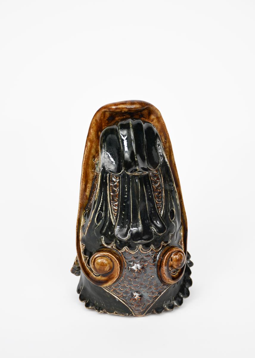 A Martin Brothers stoneware grotesque spoon warmer by Robert Wallace Martin, dated 1880, modelled as - Image 2 of 3