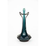 An Art Nouveau pewter mounted ceramic vase, tapering, solifleur ceramic vase glazed blue, with