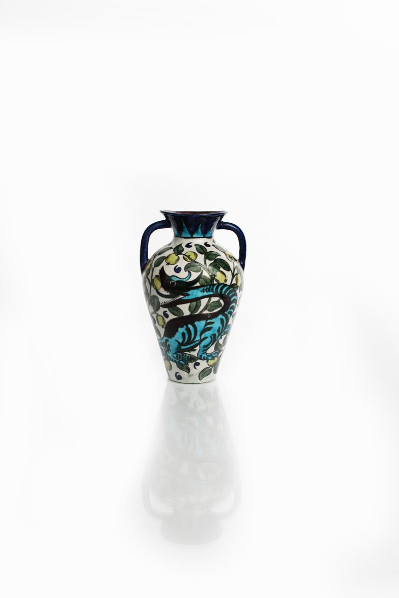 A William De Morgan Persian twin-handled vase, dated 1890, shouldered form with flaring neck and
