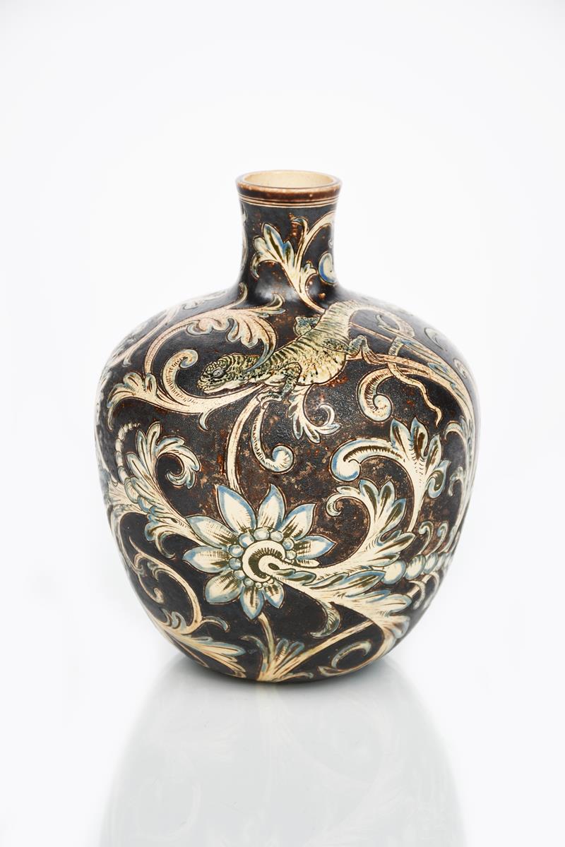 A Martin Brothers Pottery stoneware vase by Edwin and Walter Martin, dated 1889, ovoid with short - Image 2 of 2