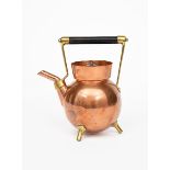 A Benham and Froud copper and brass kettle designed by Dr Christopher Dresser, ovoid with spike