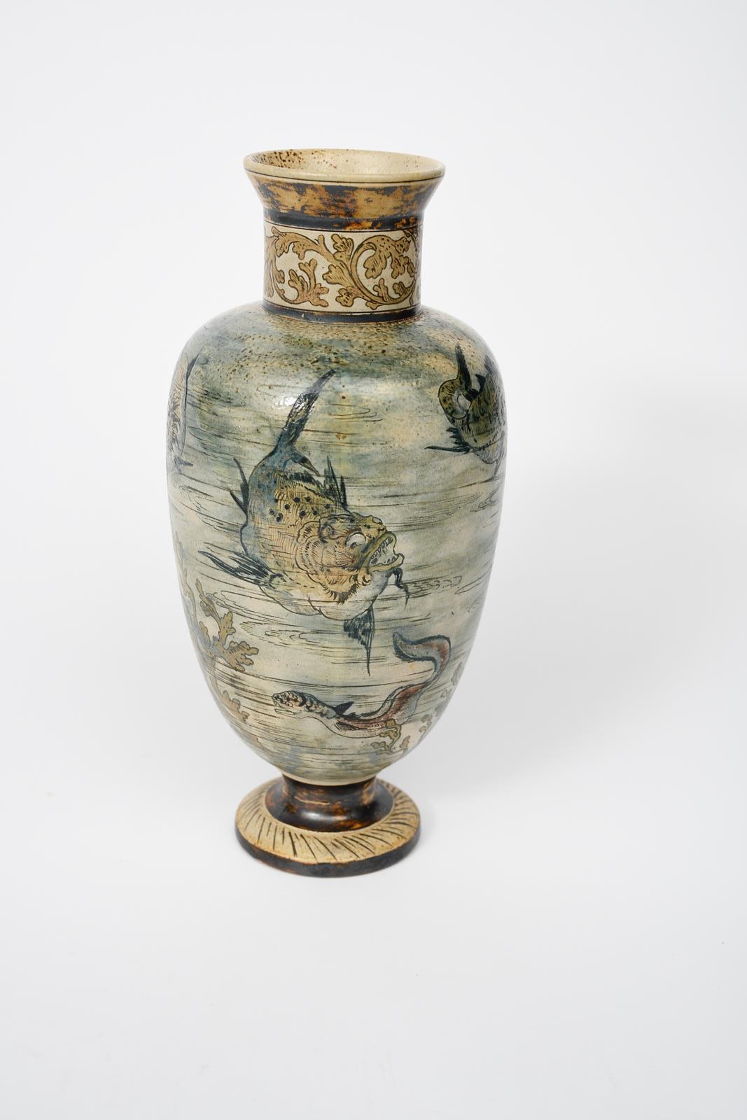 A Martin Brothers Pottery stoneware Aquatic vase by Edwin and Walter Martin, dated 1889, - Image 8 of 9