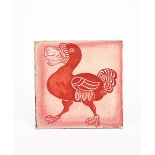 A rare and large William De Morgan Dodo ruby lustre tile, painted in ruby lustre on a white