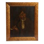 A FOLK ART NAIVE PAINTING OF A MAN DUTCH SCHOOL, 19TH CENTURY wearing a brown hat and coat and