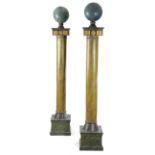 A LARGE PAIR OF MASONIC PAINTED TOLE COLUMNS 19TH CENTURY each decorated to simulate marble, with