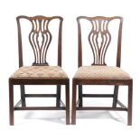 A PAIR OF EARLY GEORGE III MAHOGANY SIDE CHAIRS C.1770 each with a pierced vase shaped splat,