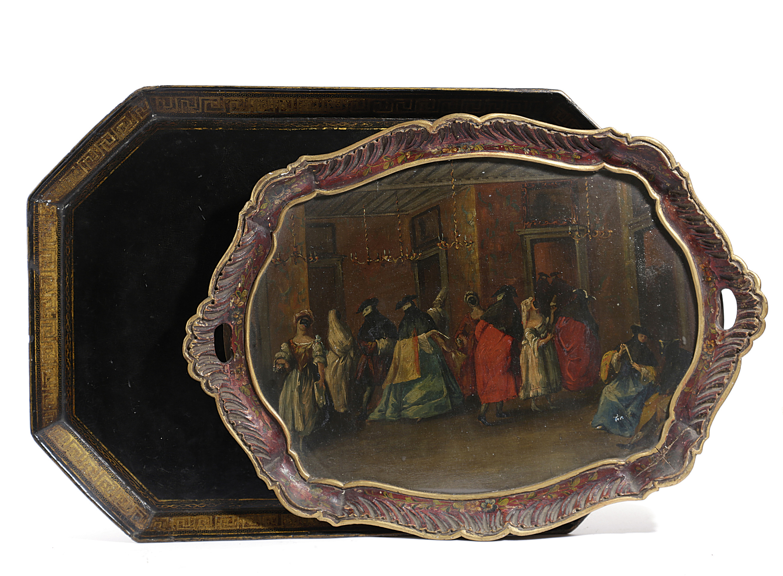 A REGENCY BLACK JAPANNED PAPIER-MACHE TRAY EARLY 19TH CENTURY of canted rectangular form, the