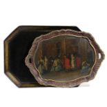 A REGENCY BLACK JAPANNED PAPIER-MACHE TRAY EARLY 19TH CENTURY of canted rectangular form, the