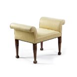 A GEORGE III MAHOGANY WINDOW SEAT LATE 18TH CENTURY the silk upholstered seat on scroll ends, with