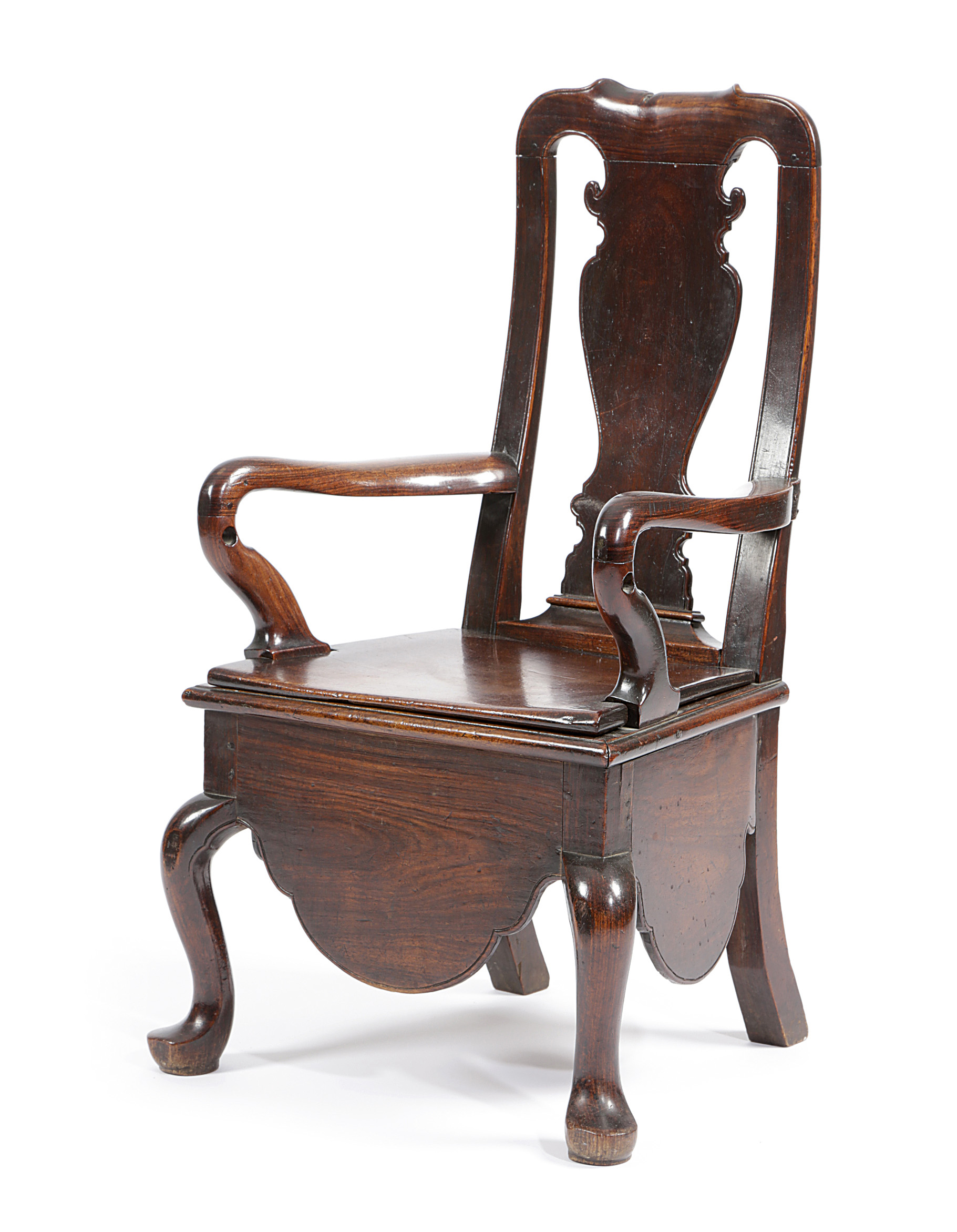 AN ANGLO-CHINESE EXPORT CHILD'S COMMODE CHAIR POSSIBLY PADOUK OR HONGMU, C.1740 in George II
