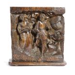 A CARVED OAK FIGURAL GROUP PROBABLY FLEMISH, LATE 16TH / EARLY 17TH CENTURY depicting a knight in