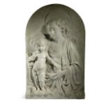 AN ITALIAN MARBLE RELIEF OF THE MADONNA AND CHILD AFTER VERROCCHIO, ATTRIBUTED TO GIOVANNI