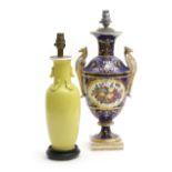 A CHINESE PORCELAIN LEMON GLAZED VASE TABLE LAMP EARLY 20TH CENTURY together with a Regency