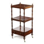 AN EARLY VICTORIAN MAHOGANY WHATNOT C.1840 with three tiers and a base drawer 93cm high, 45.5cm