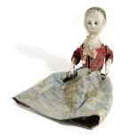 A WOODEN PEG DOLL LATE 18TH / EARLY 19TH CENTURY AND LATER with inset glass eyes, the head with