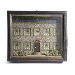 A FOLK ART DIORAMA OF A GEORGIAN HOUSE EARLY 19TH CENTURY with a gilt door and window frames and