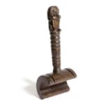A CARVED WOOD SERVING MALLET PROBABLY FROM H.M.S. LION, C.1809 the turned handle with a finial