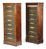 A NEAR PAIR OF FRENCH LOUIS PHILIPPE MAHOGANY CARTONNIERS C.1840 each with eight gilt tooled leather