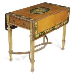 A SATINWOOD AND GILTWOOD PEMBROKE TABLE IN SHERATON STYLE IN THE MANNER OF WRIGHT AND MANSFIELD, C.