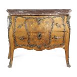 A FRENCH KINGWOOD AND MARQUETRY SERPENTINE COMMODE LATE 19TH CENTURY with bronze mounts and inlaid